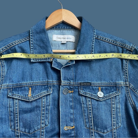 Calvin Klein Jeans Denim Jacket with handmade Skull Punch Needle Patch. - Picture 4 of 6